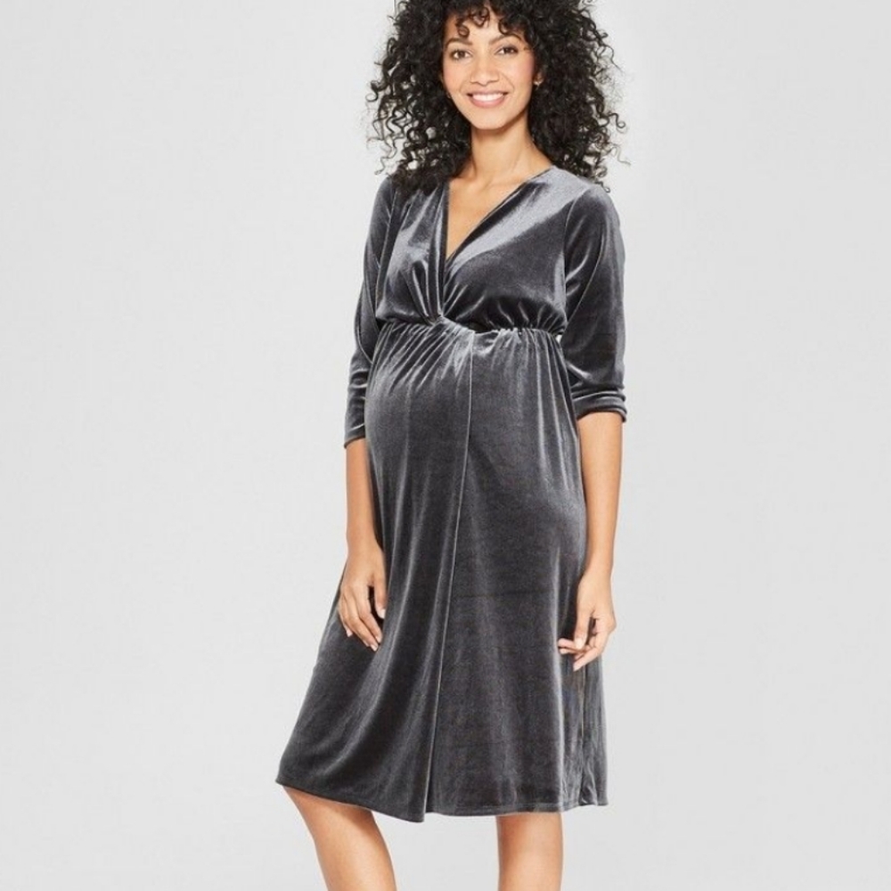 Isabel Maternity Grey Velvet Dress
